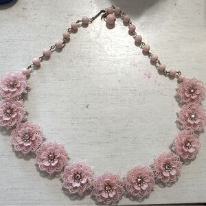 Vintage Coro Signed Pink Lucite Floral Necklace Rhinestone